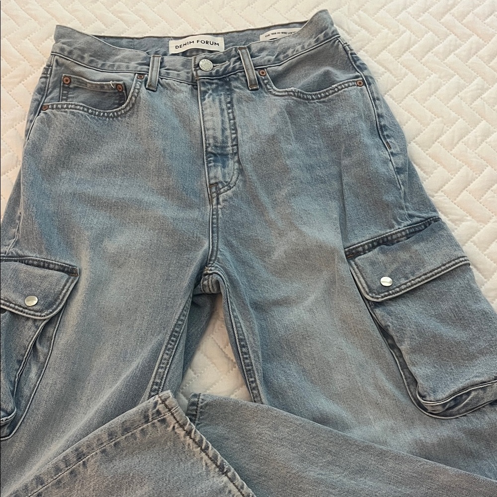 Denim Forum Aritzia Sky Blue Cargo Jeans size 27.